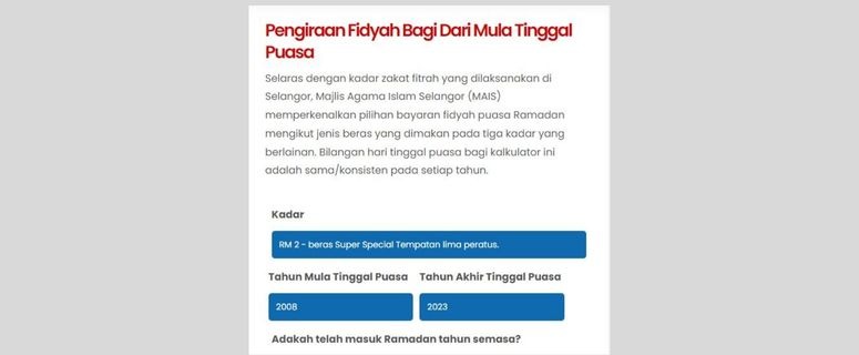 Bayar Fidyah Online Selangor guna kalkulator dan bayar secara online.